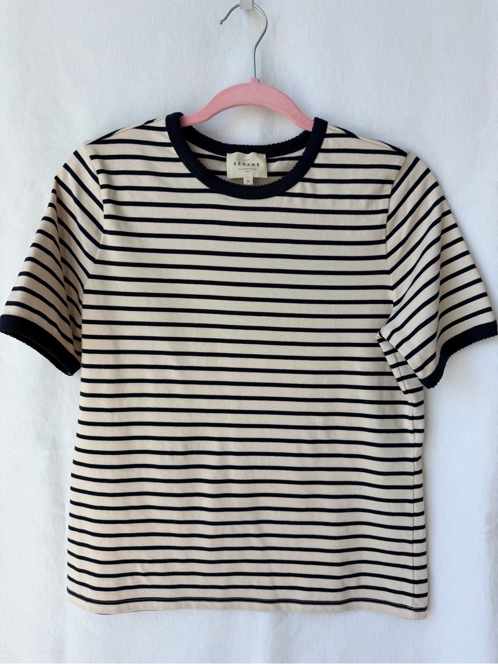 Sezane Nolan T-Shirt in Ecru & Marine Size Medium NEW